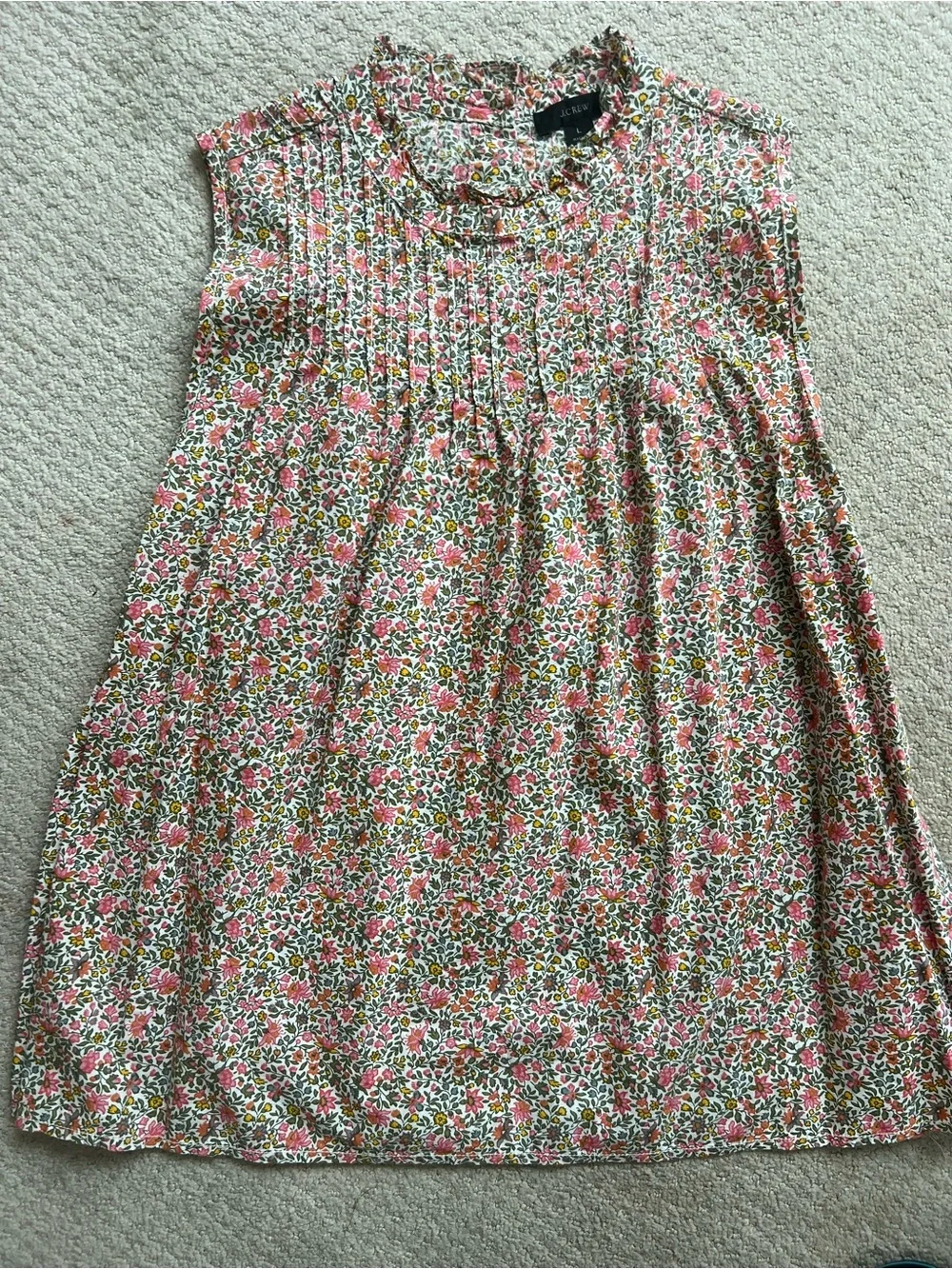 J. Crew Floral Pintuck Sleeveless Camisole - Pink, Green, Cream